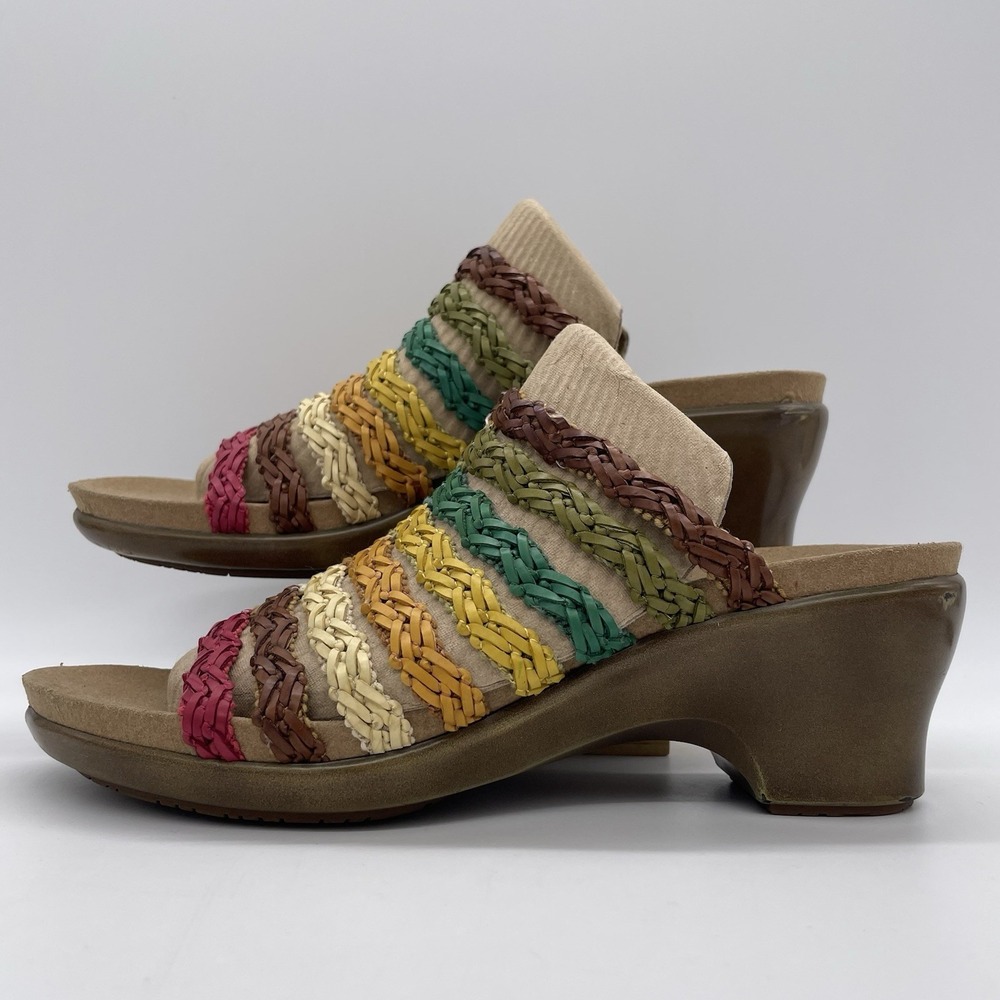 Umberto Raffini Womens 39 Sandals Multicolor Pamela Slide Heeled Woven Straps